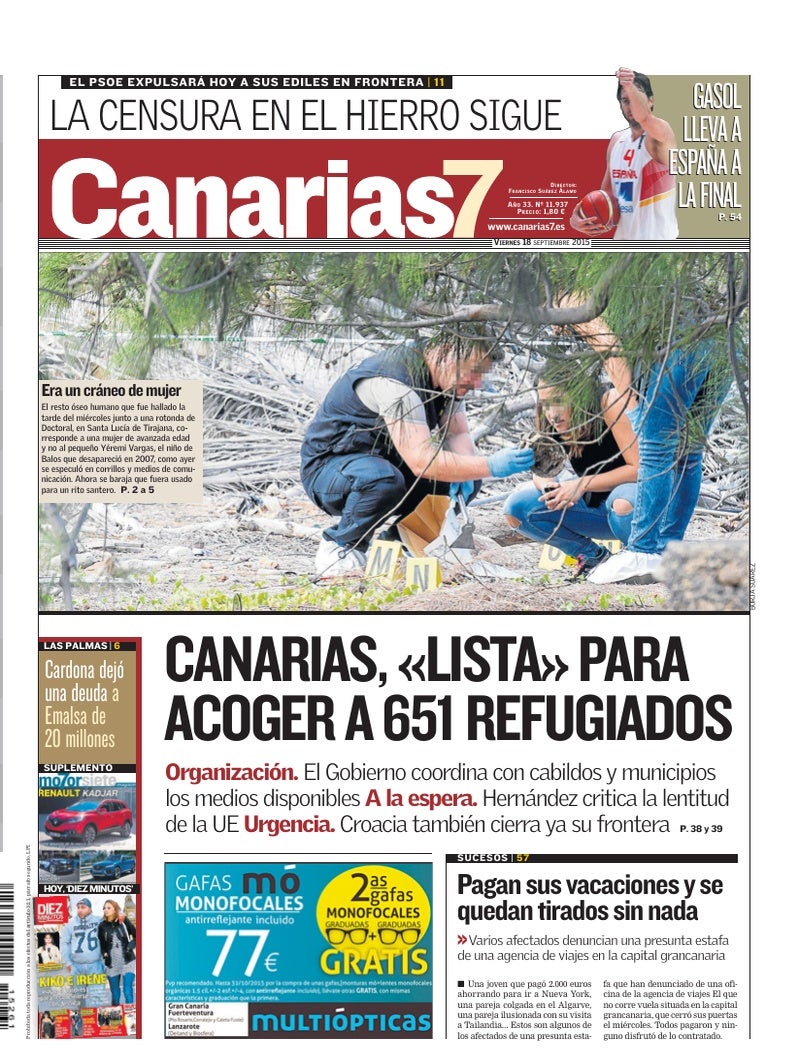 Portada Canarias7 18-09-2015