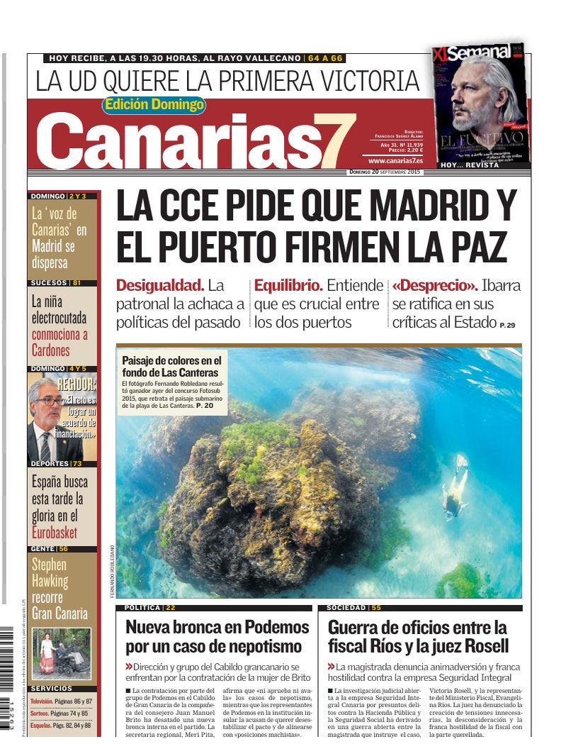 Portada Canarias7 20-09-2015