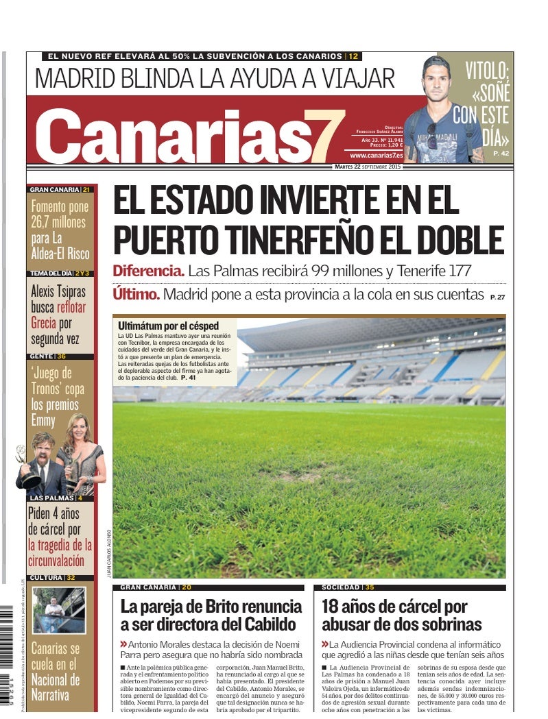 Portada Canarias7 22-09-2015