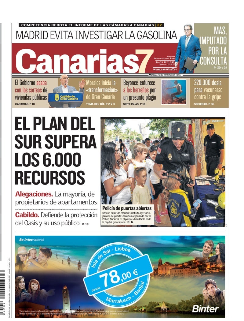 Portada Canarias7 30-09-2015