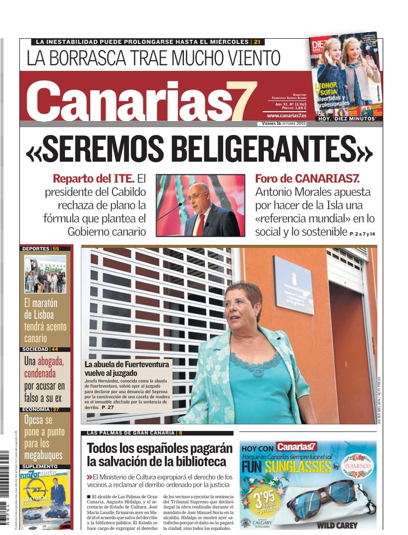 Portada Canarias7 16-10-2015