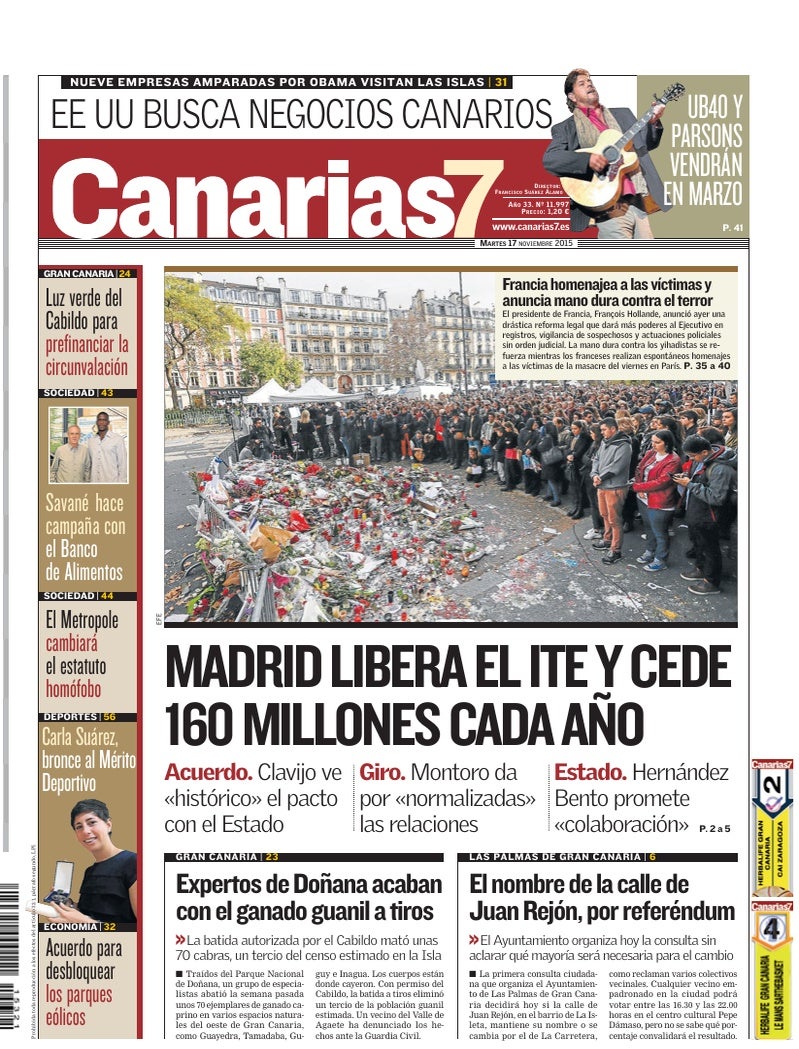 Portada Canarias7 17-11-2015