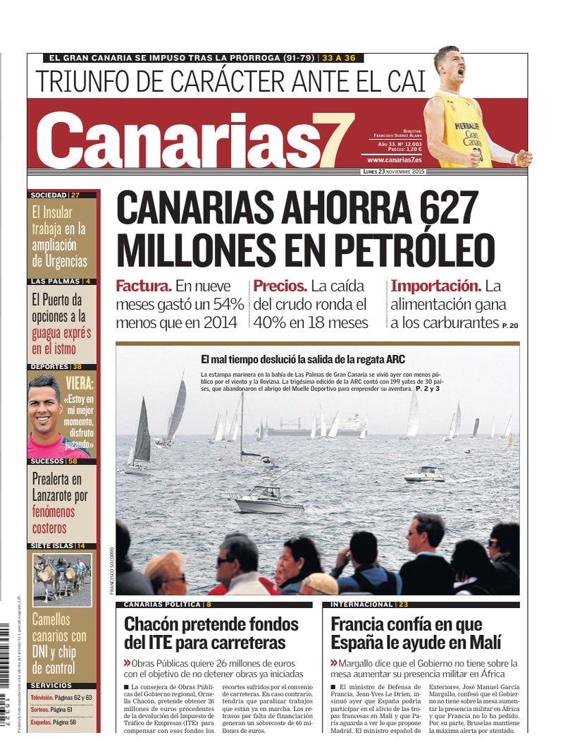 Portada Canarias7 23-11-2015