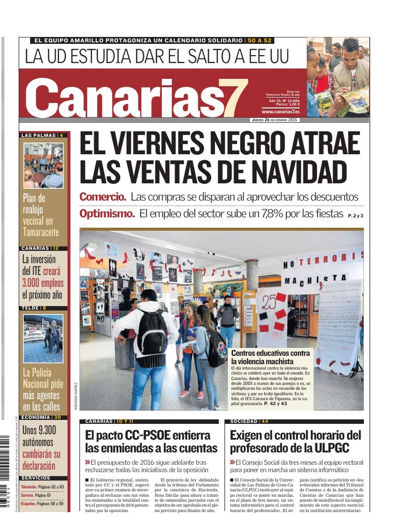 Portada Canarias7 26-11-2015