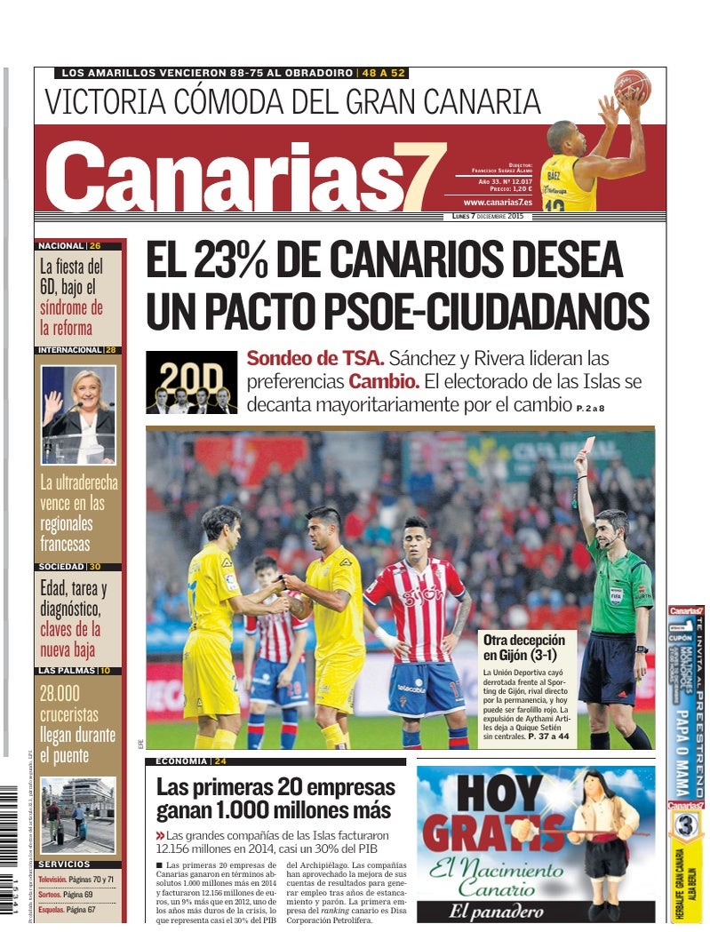 Portada Canarias7 07-12-2015