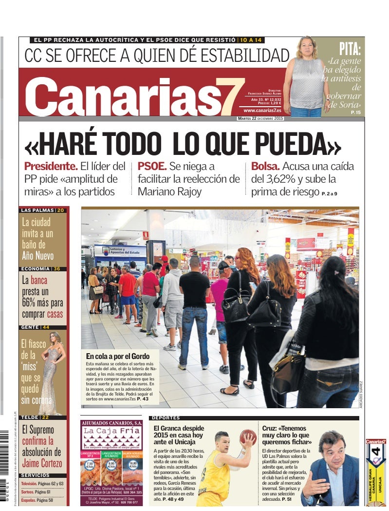 Portada Canarias7 22-12-2015