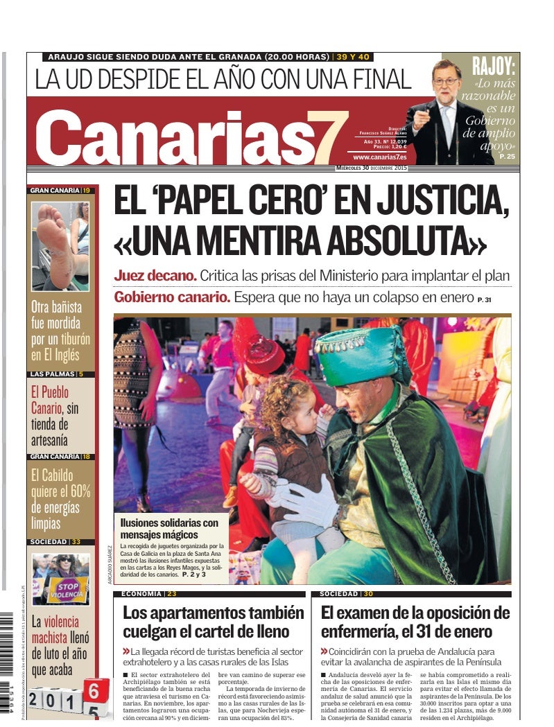 Portada Canarias7 30-12-2015
