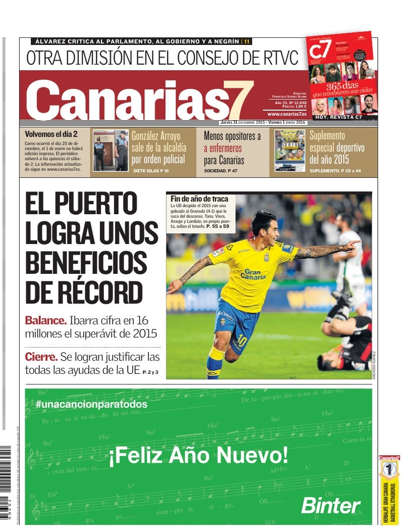 Portada Canarias7 31-12-2015