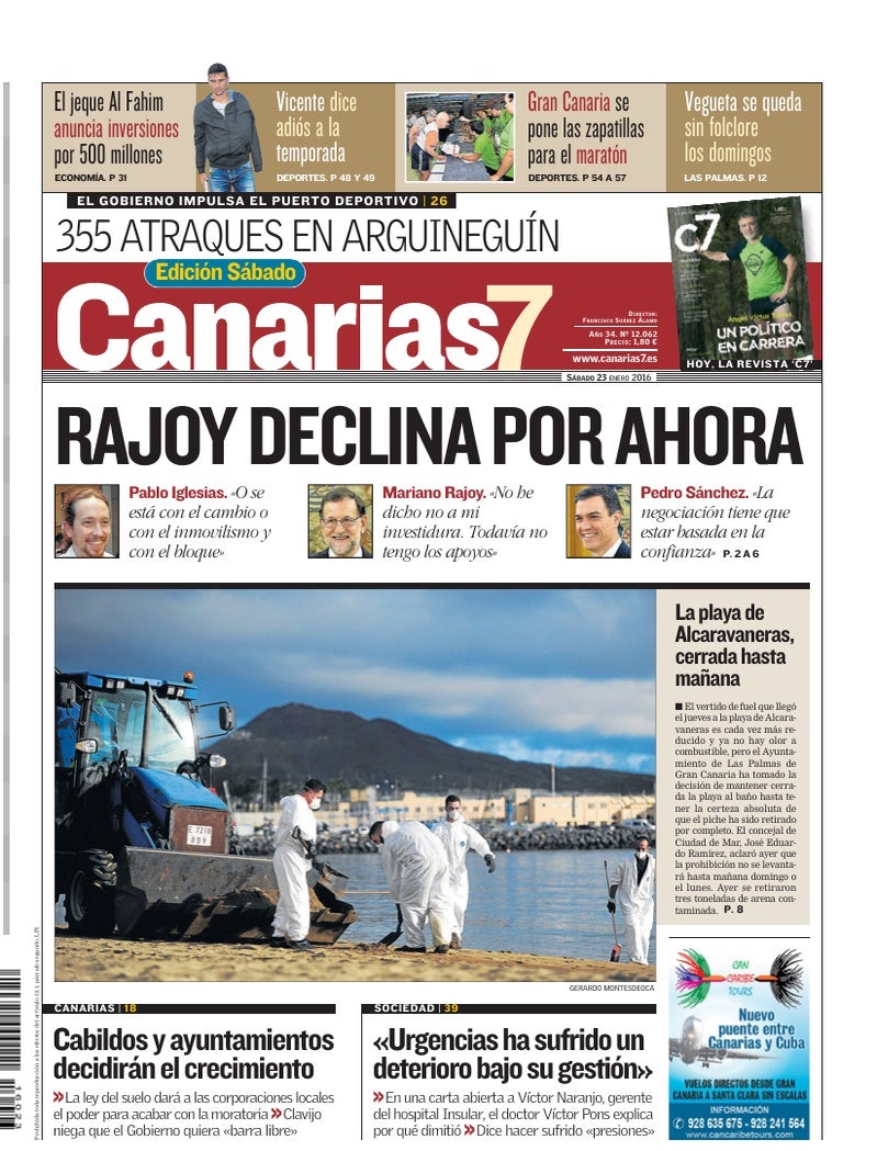 Portada Canarias7 23-01-2016