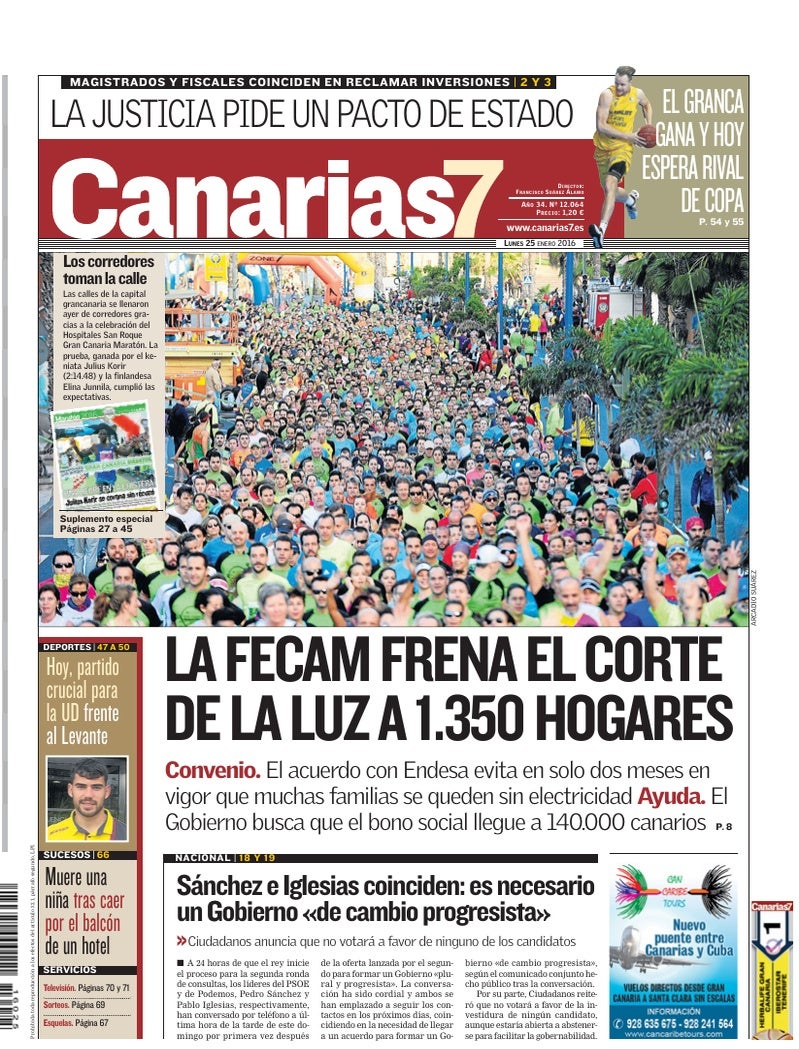 Portada Canarias7 25-01-2016