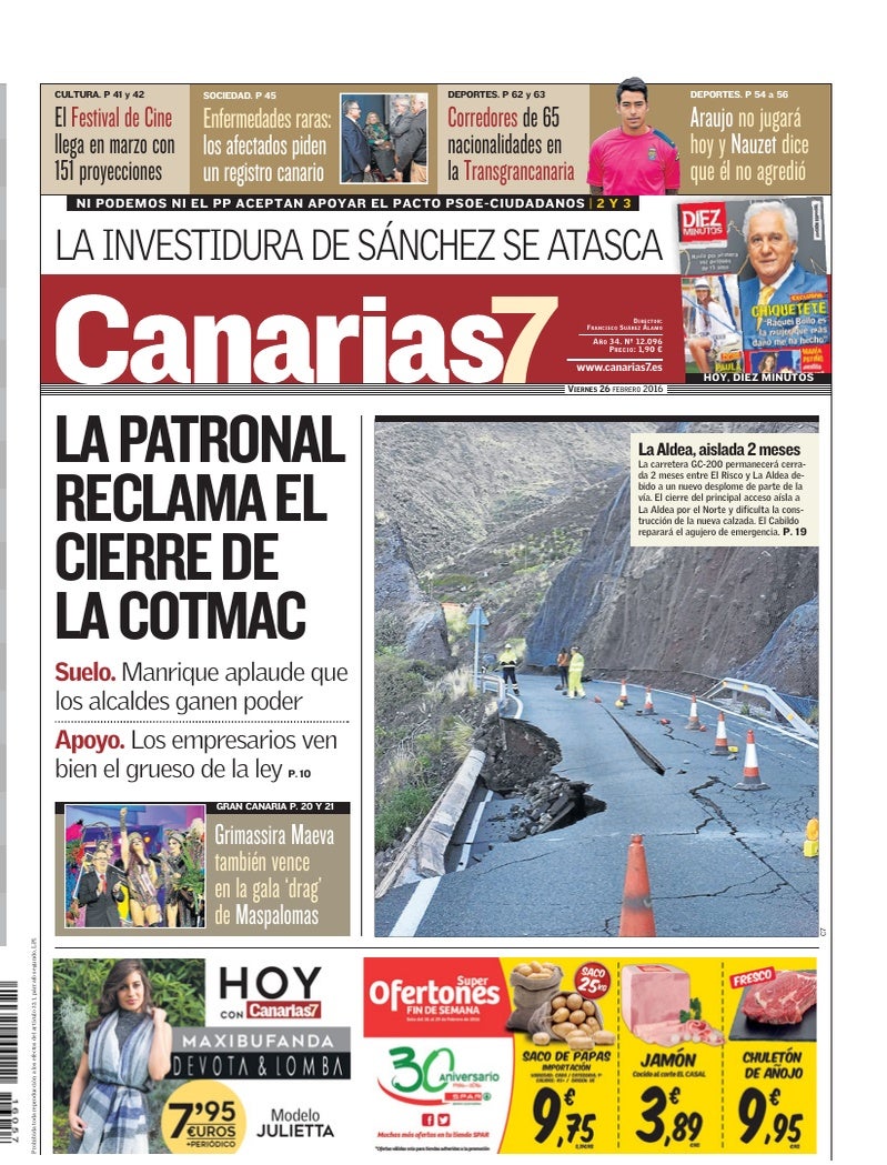 Portada Canarias7 26-02-2016
