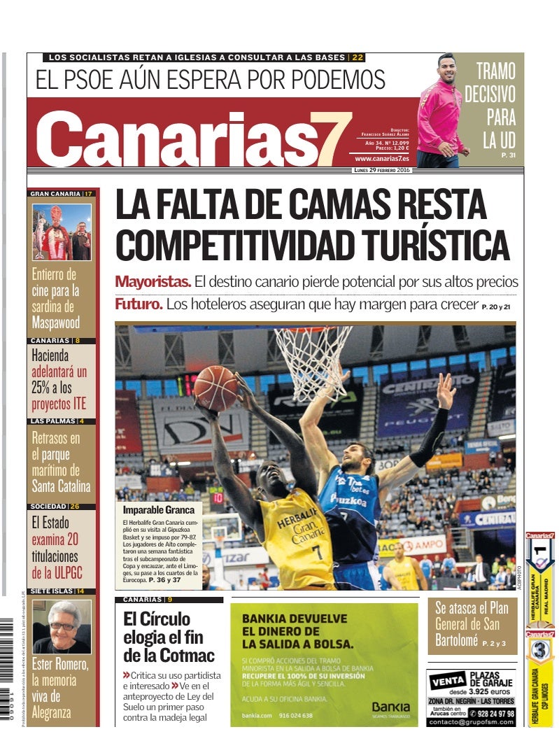 Portada Canarias7 29-02-2016
