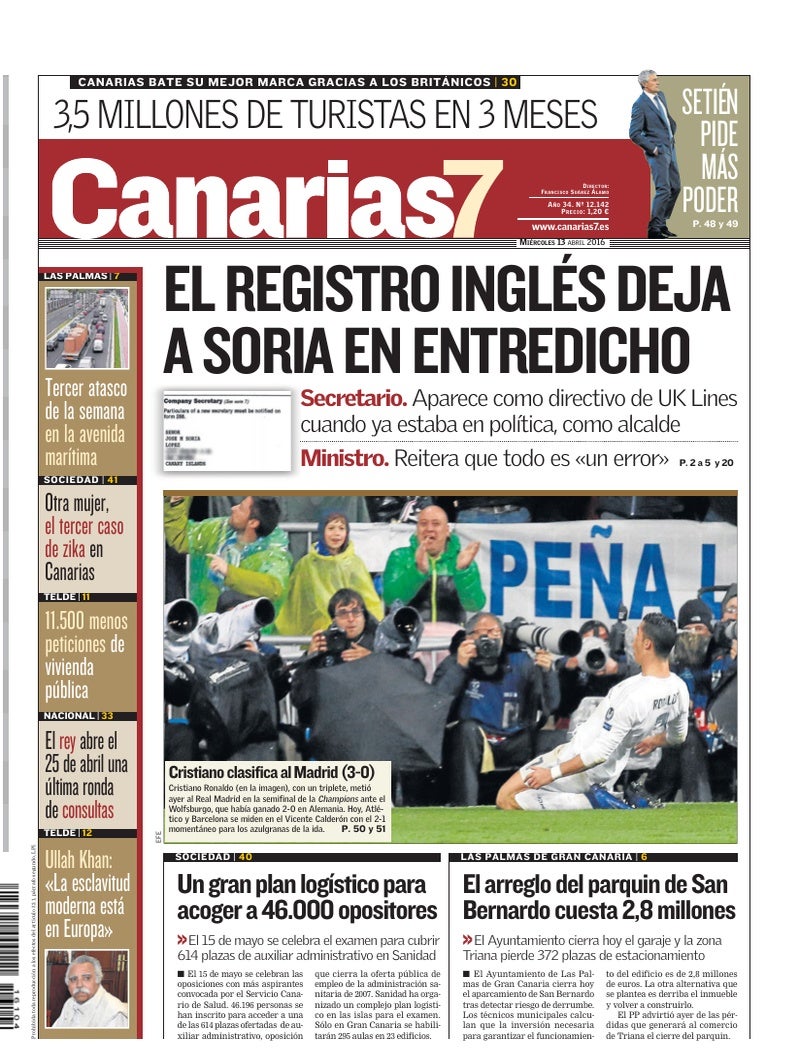 Portada Canarias7 13-04-2016