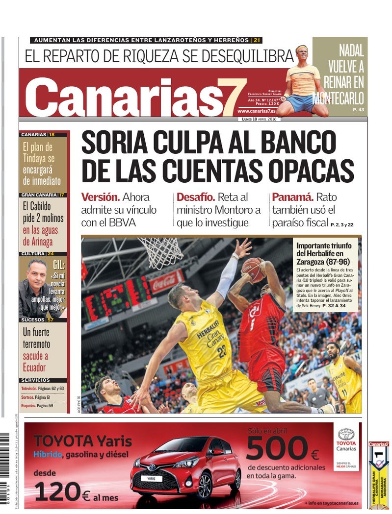 Portada Canarias7 18-04-2016