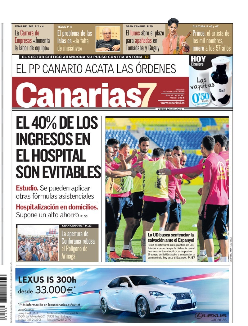 Portada Canarias7 22-04-2016