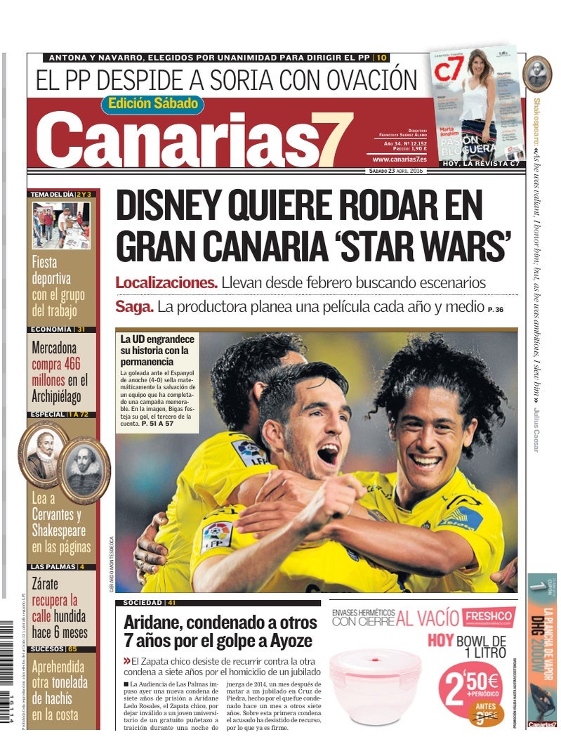 Portada Canarias7 23-04-2016