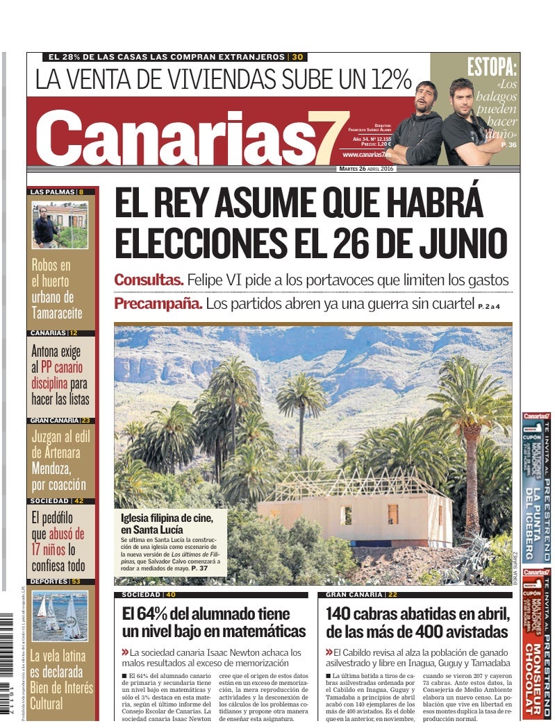 Portada Canarias7 26-04-2016