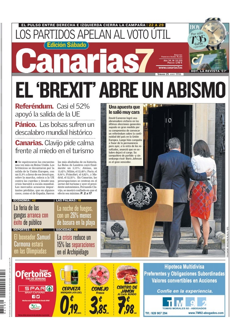 Portada Canarias7 25-06-2016