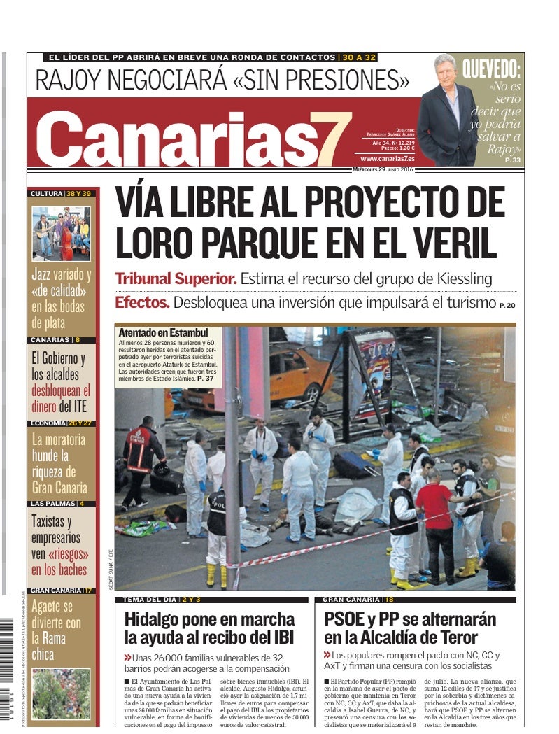 Portada Canarias7 29-06-2016