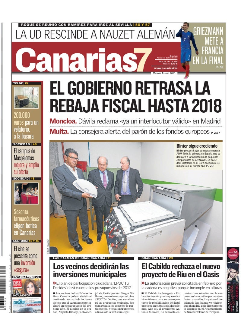 Portada Canarias7 08-07-2016