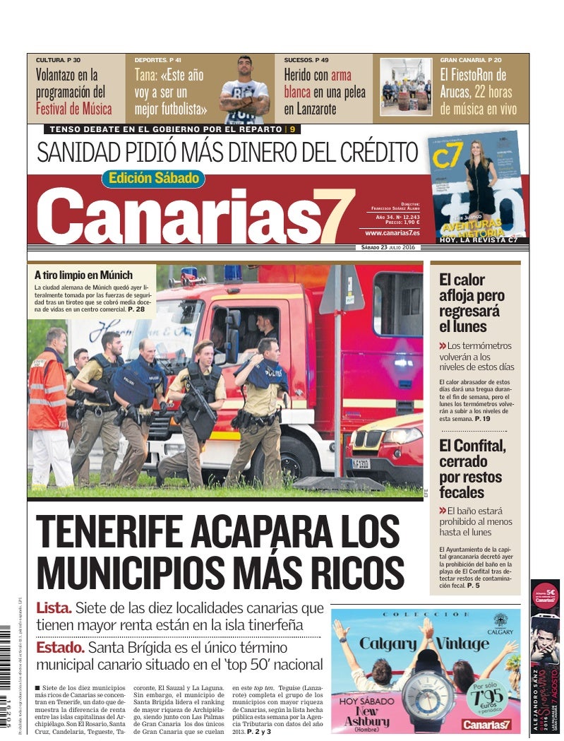 Portada Canarias7 23-07-2016