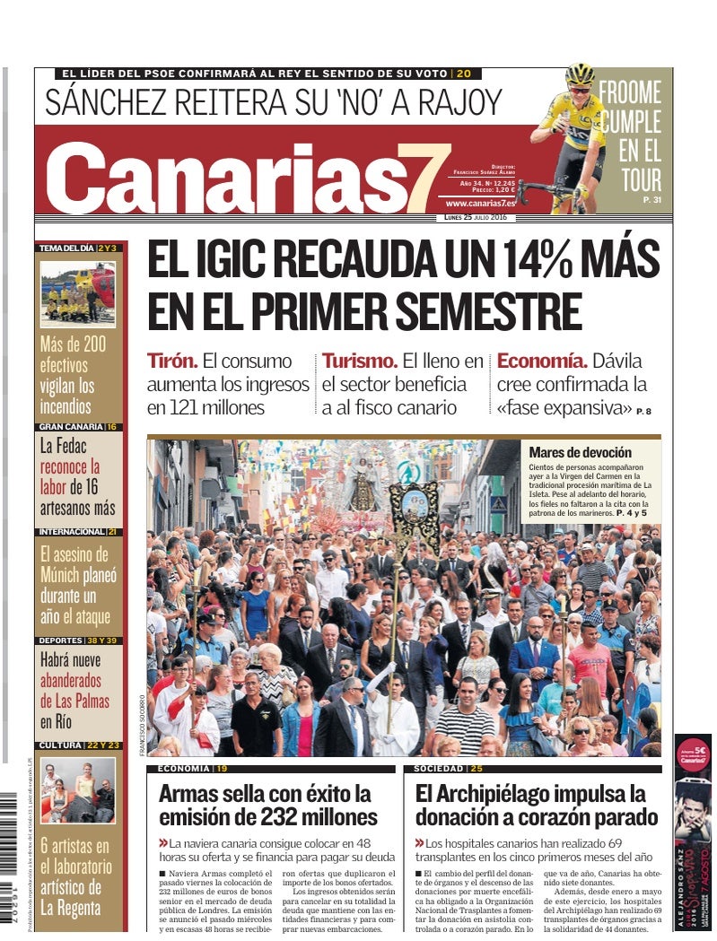 Portada Canarias7 25-07-2016