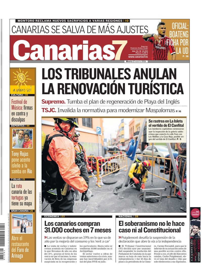 Portada Canarias7 02-08-2016