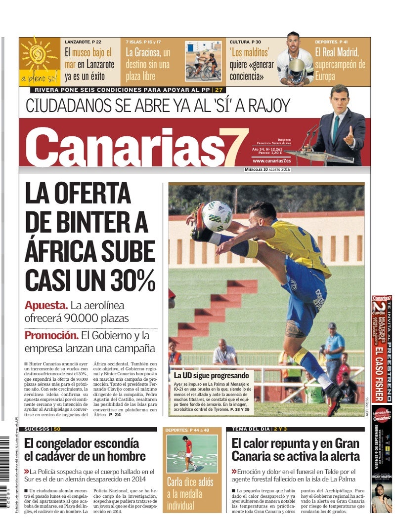 Portada Canarias7 10-08-2016