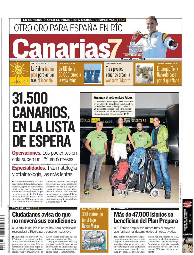 Portada Canarias7 17-08-2016