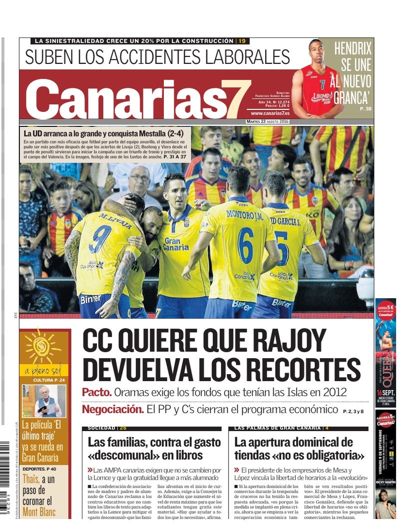 Portada Canarias7 23-08-2016