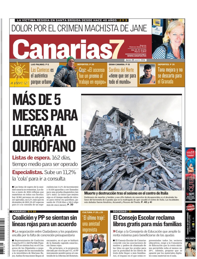 Portada Canarias7 25-08-2016