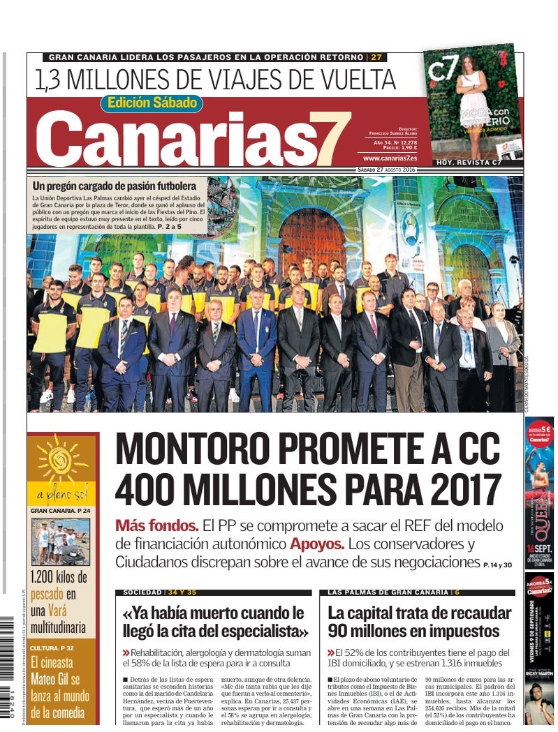 Portada Canarias7 27-08-2016