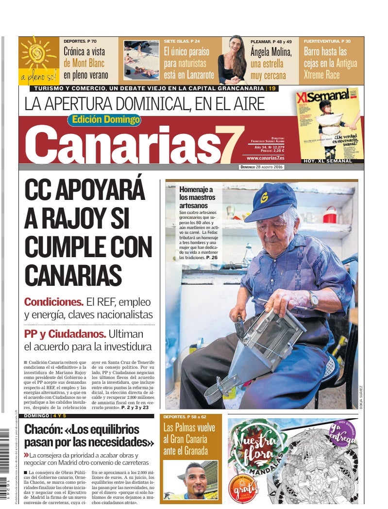 Portada Canarias7 28-08-2016