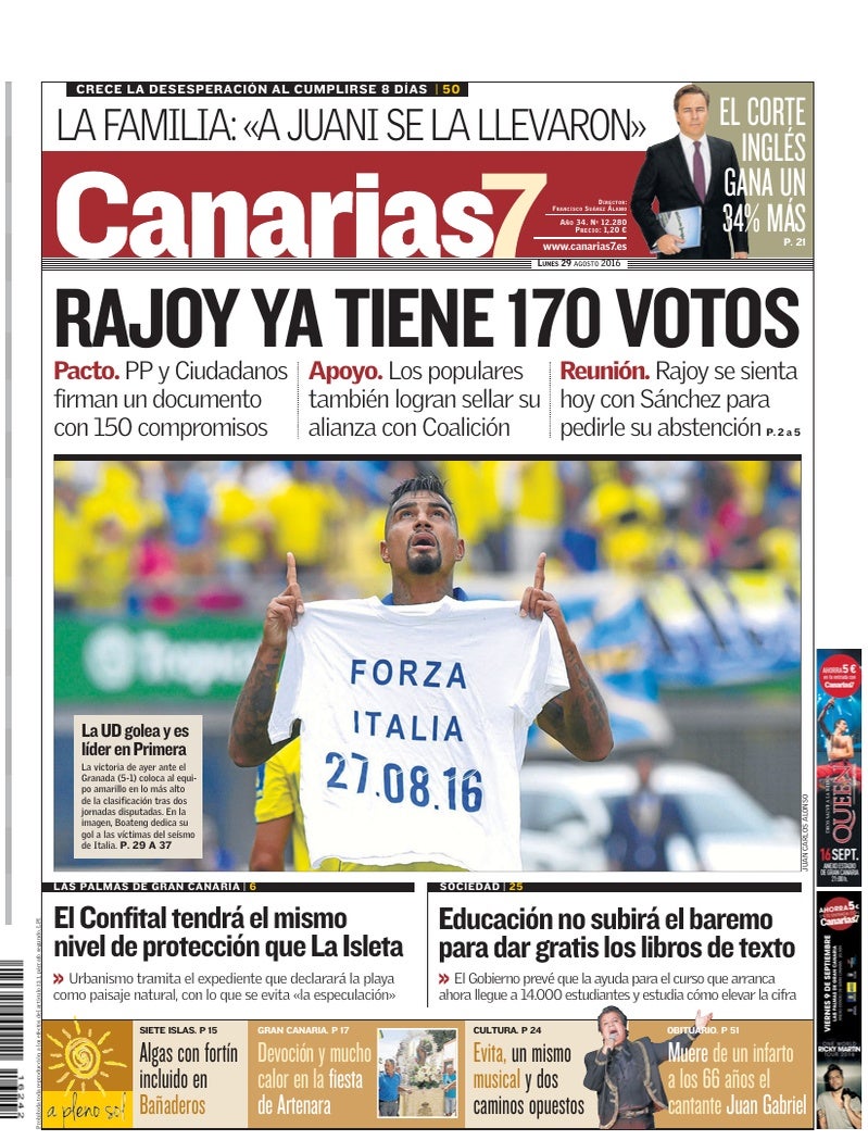 Portada Canarias7 29-08-2016