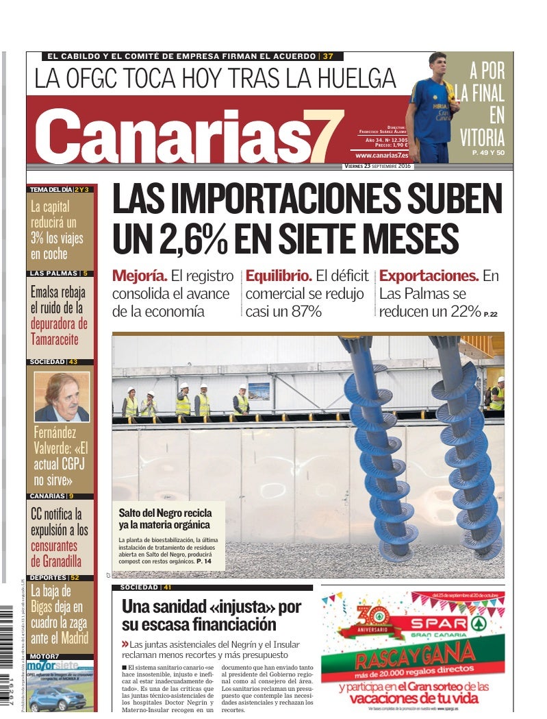 Portada Canarias7 23-09-2016