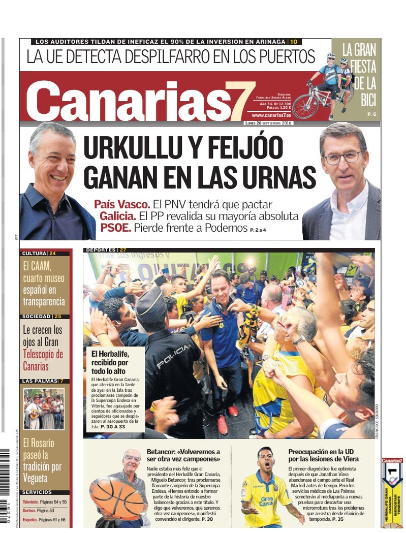 Portada Canarias7 26-09-2016