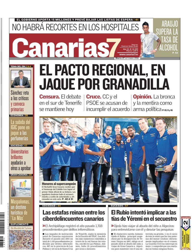 Portada Canarias7 27-09-2016