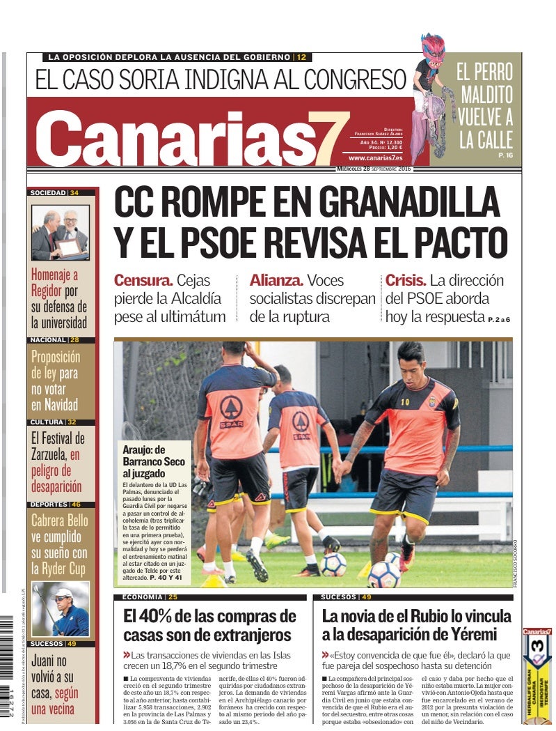 Portada Canarias7 28-09-2016