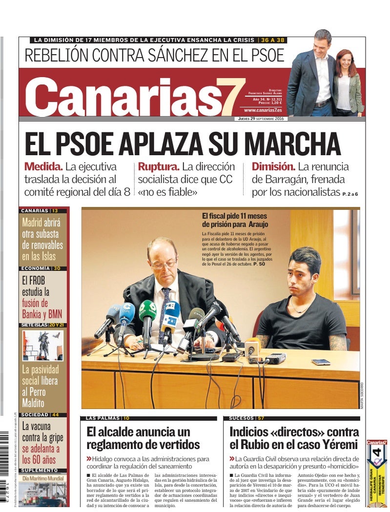 Portada Canarias7 29-09-2016