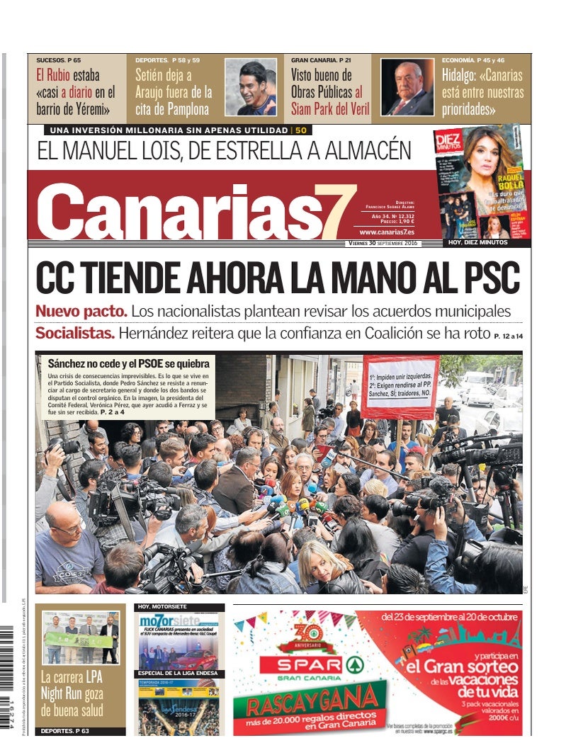 Portada Canarias7 30-09-2016