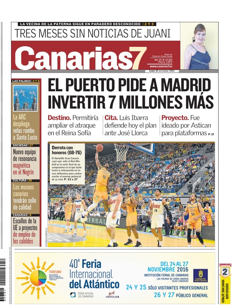 Portada Canarias7 21-11-2016