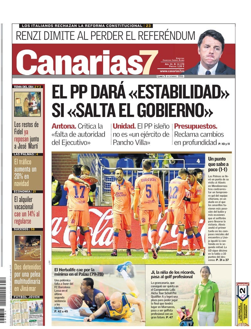Portada Canarias7 05-12-2016