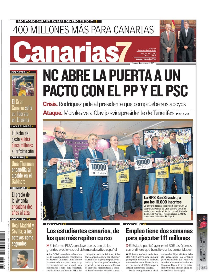 Portada Canarias7 08-12-2016