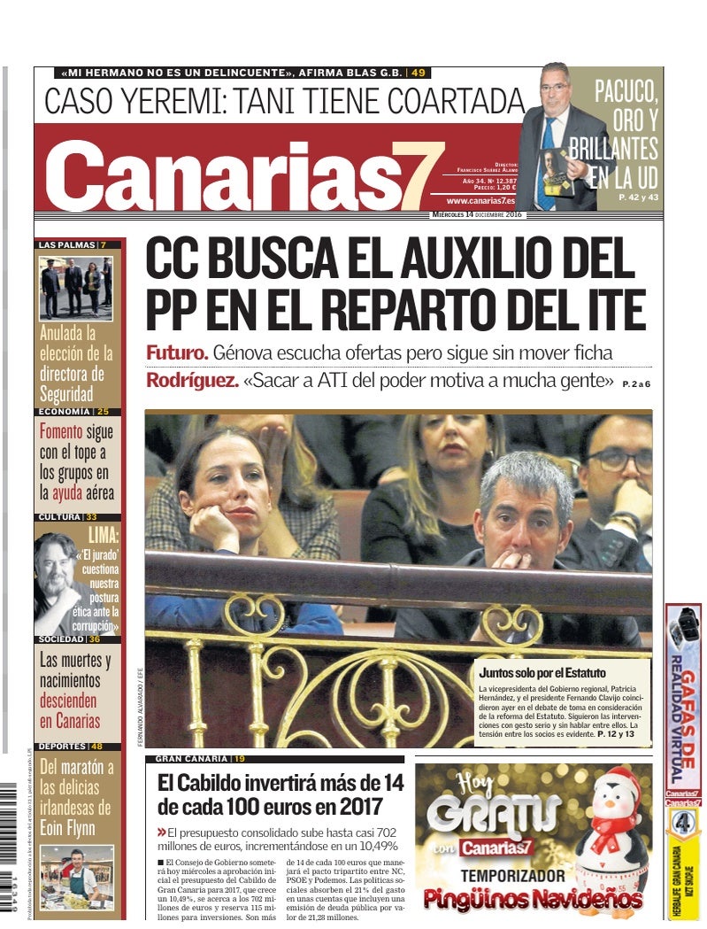 Portada Canarias7 14-12-2016