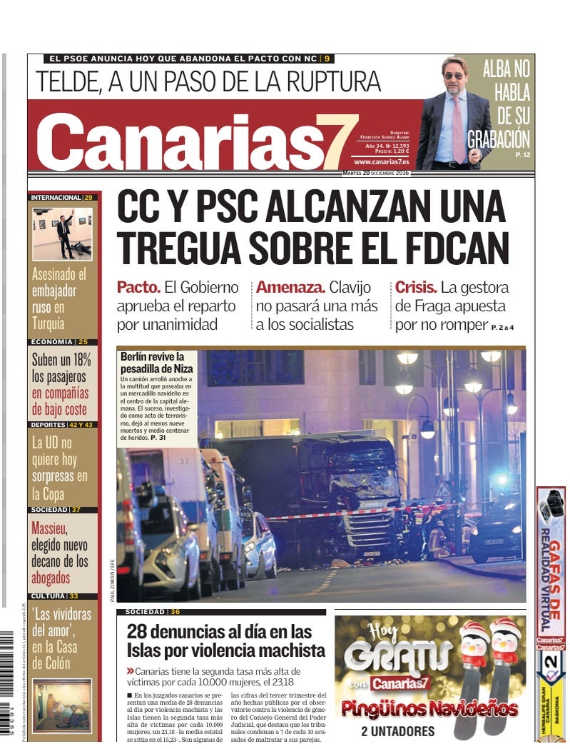 Portada Canarias7 20-12-2016