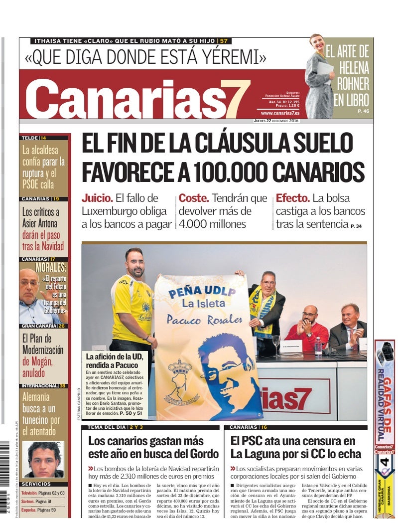 Portada Canarias7 22-12-2016