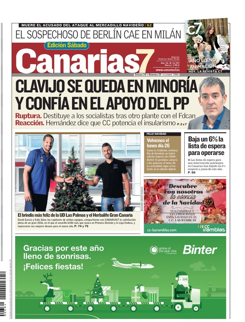 Portada Canarias7 24-12-2016