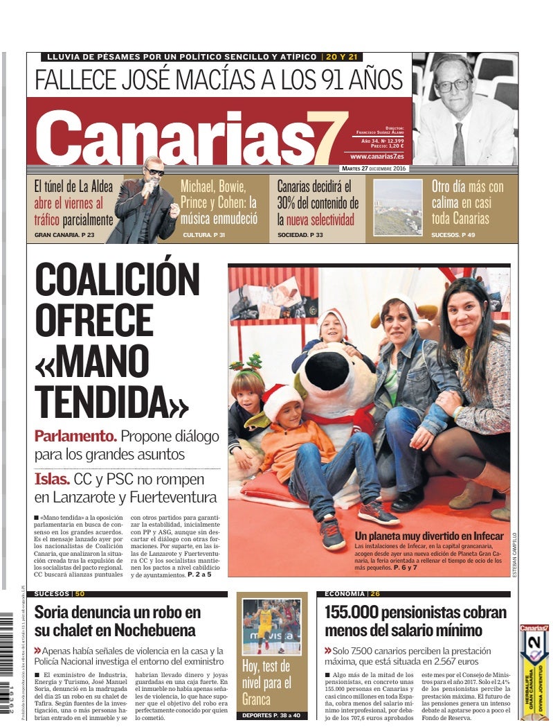 Portada Canarias7 27-12-2016