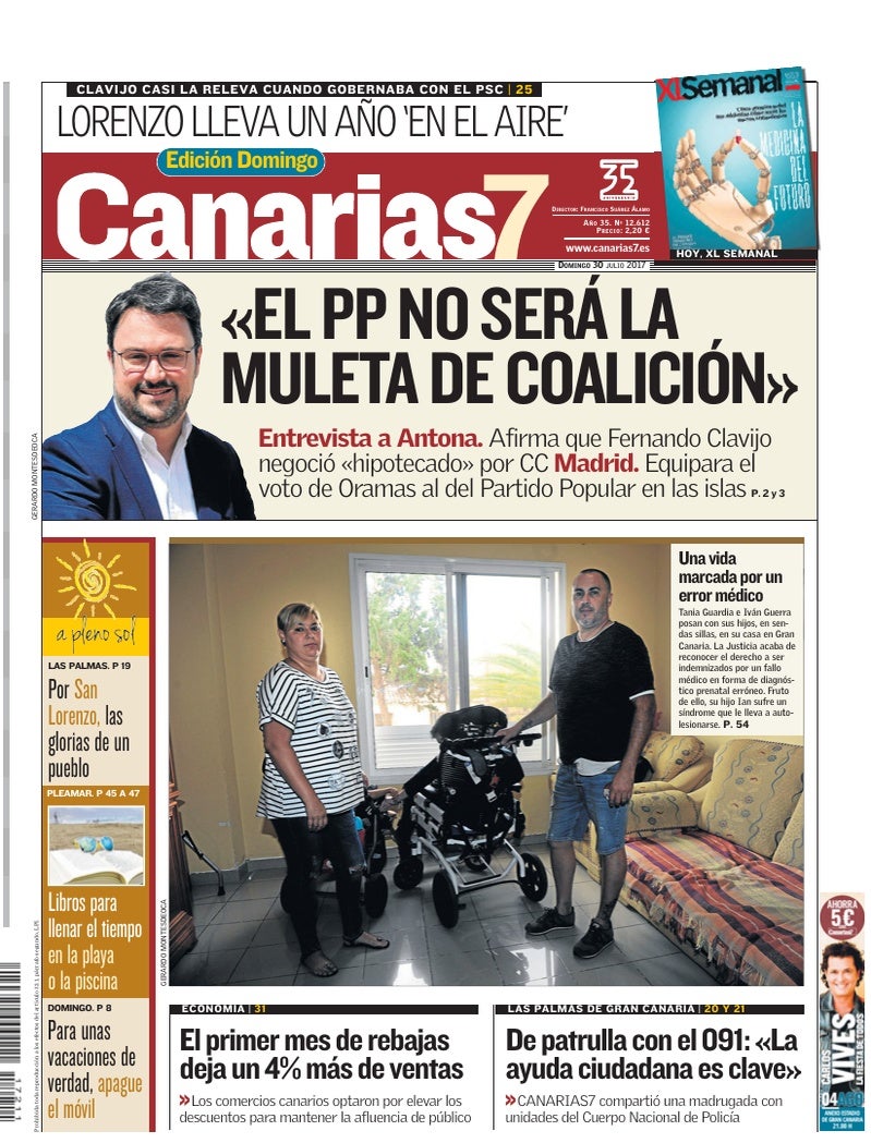 Portada Canarias7 30-07-2017