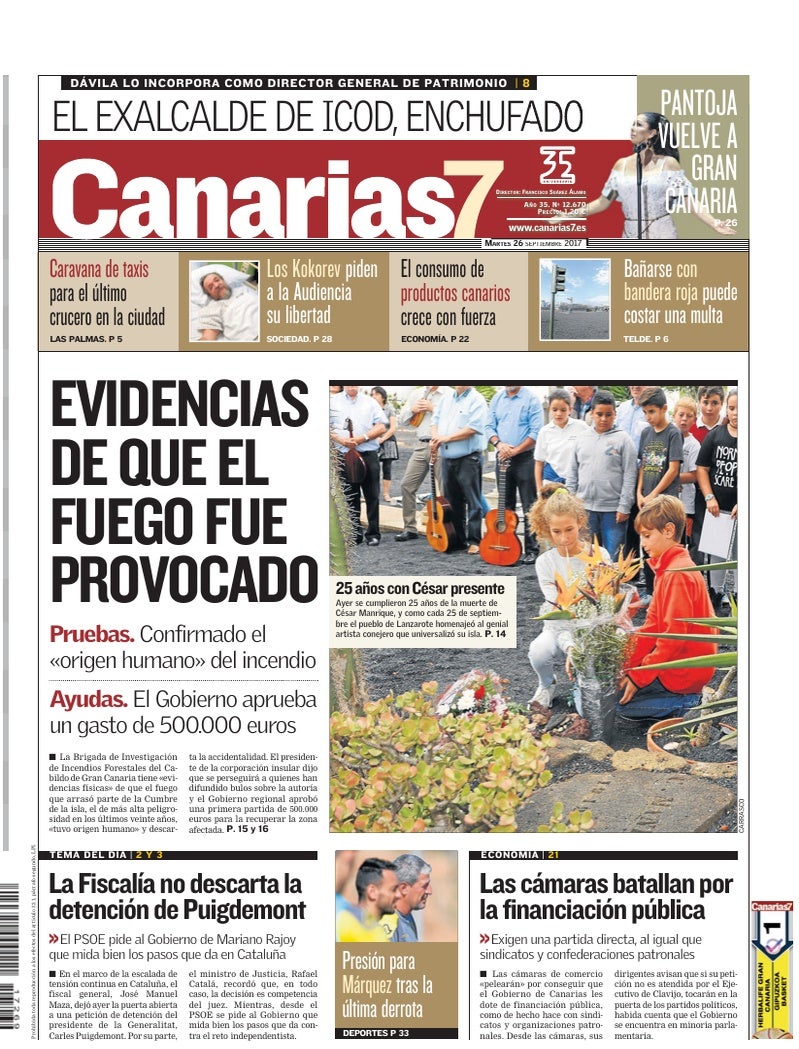 Portada Canarias7 26-09-2017